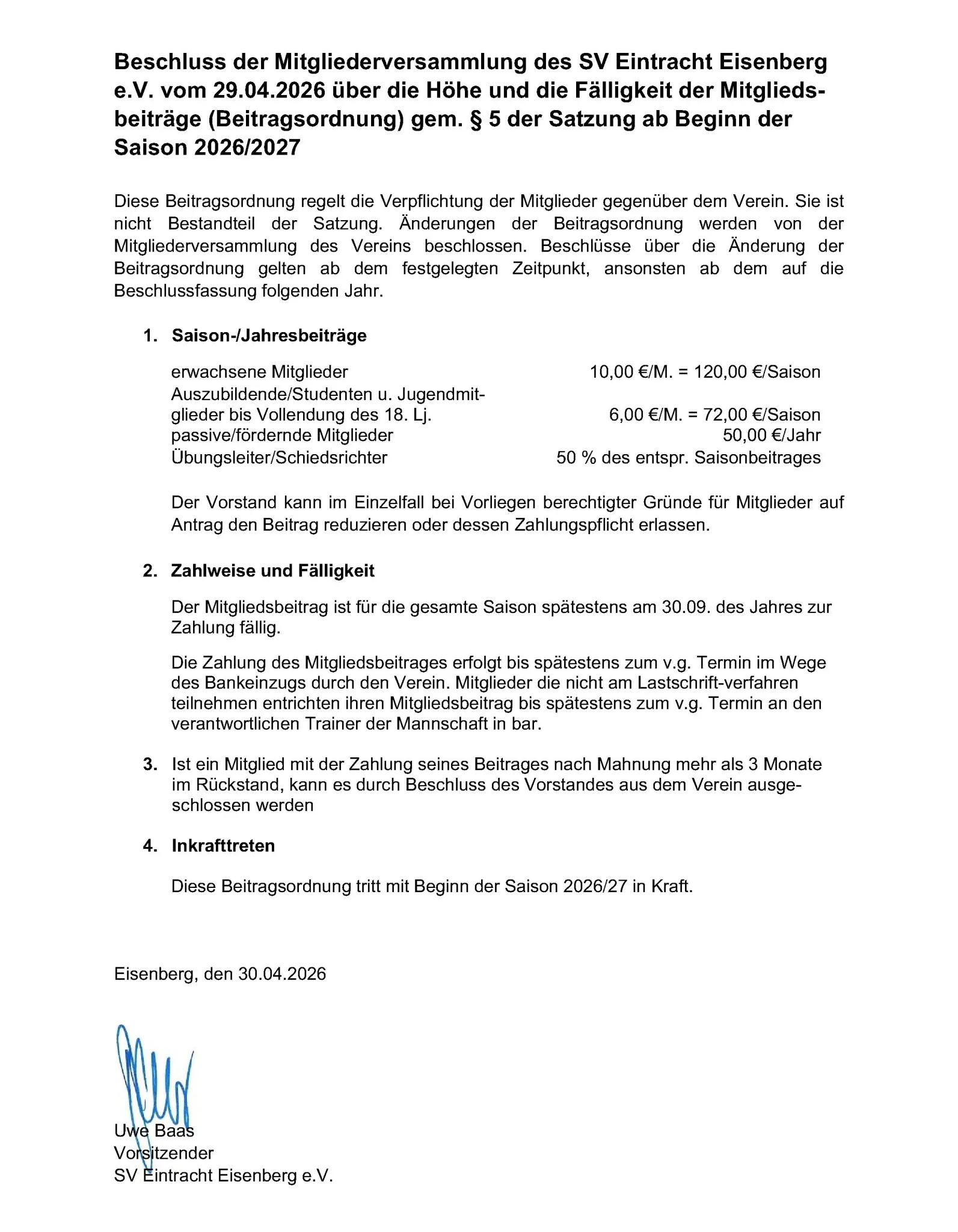 neue Beitragsordnung